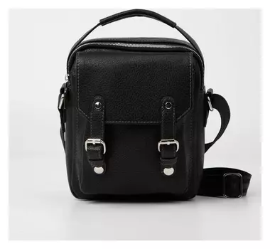 Сумка мужская, отдел на молнии, наружный карман, длинный ремень, цвет чёрный