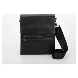 Сумка мужская с отделом на молнии, длинный ремень, цвет чёрный