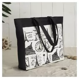 Сумка пляжная, отдел на молнии, с подкладом, цвет чёрный/белый