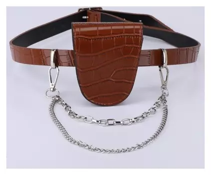 Сумка поясная, отдел на клапане, 2 цепочки, цвет рыжий