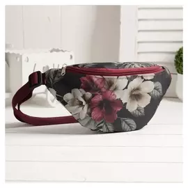 Сумка поясная, отдел на молнии, регулируемый ремень, цвет чёрный/бордовый