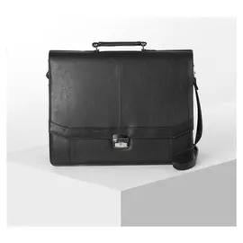 Сумка-портфель мужская, 3 отдела на молнии, длинный ремень, цвет чёрный