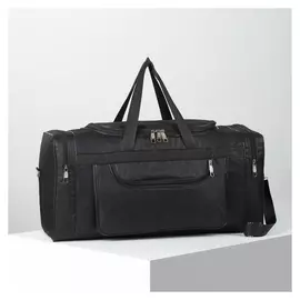 Сумка спортивная, 3 отдела на молниях, наружный карман, длинный ремень, цвет чёрный