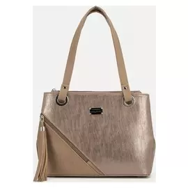 Сумка-тоут, 2 отдела на молнии, 2 наружных кармана, длинный ремень, цвет бежевый