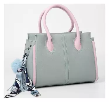 Сумка-тоут, отдел на молнии, наружный карман, длинный ремень, цвет мятный/розовый