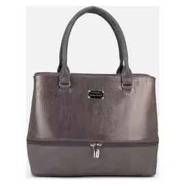 Сумка-тоут, отдел на молнии с перегородкой, наружный карман, длинный ремень, цвет серый