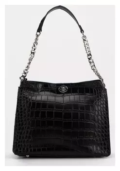 Сумка-тоут, отдел на застёжке, длинный ремень, цепочка, цвет чёрный