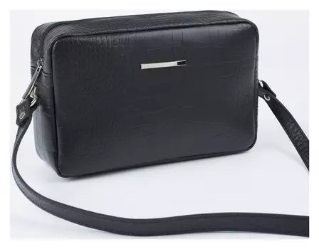 Сумка женская из натуральной кожи, прямоугольная, отдел на молнии, наружный карман Цвет чёрный