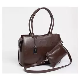 Сумка женская однотонная с жестким каркасом, отдел на молнии, наружный карман, длинный ремень Цвет тёмно-коричневый