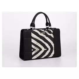 Сумка женская, отдел на молнии, наружный карман, длинный ремень, цвет чёрный/белый