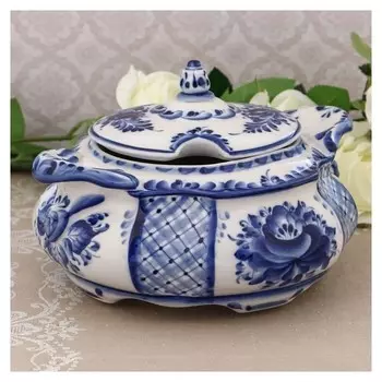 Супница «Цветы», D=23 см, H=15 см, малая, гжель