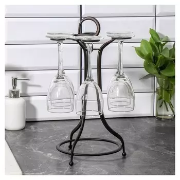 Сушилка для бокалов, 22,4×22,4×35,5 см, на 6 бокалов, цвет чёрный