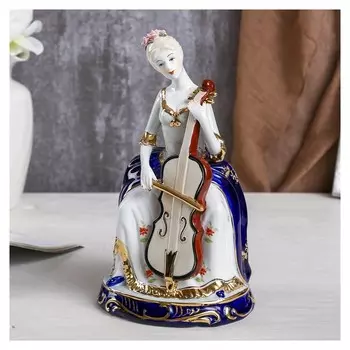 Сувенир "Барышня с контрабасом" кобальт 26х15х12,5 см