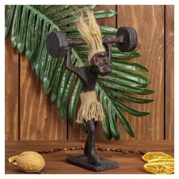 Сувенир дерево "Абориген-штангист" 7х13х25 см