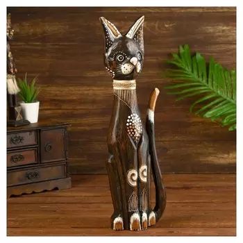Сувенир дерево "Кошка коричневая с узором" 7х17х50 см