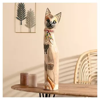 Сувенир дерево "Кошка с бабочкой и бантом из мозаики" белая 60х12х6 см