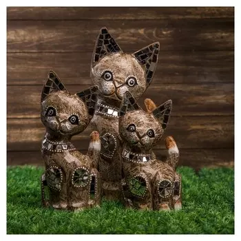 Сувенир дерево "Кошки с зеркальными вставками" мокко (Набор 3 шт) H=25,30,40 см