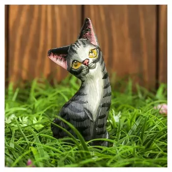 Сувенир дерево "Котёнок" серенький 4,5х2,5х12 см