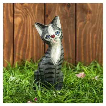 Сувенир дерево "Котёнок" серенький 6х3х18 см