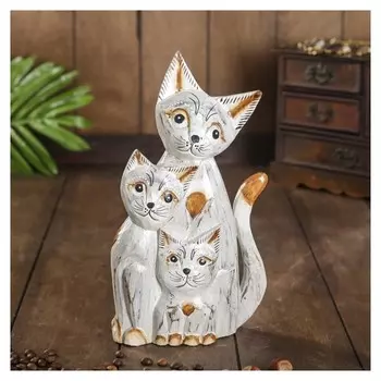 Сувенир дерево "Три белые кошечки" 5х14х25 см