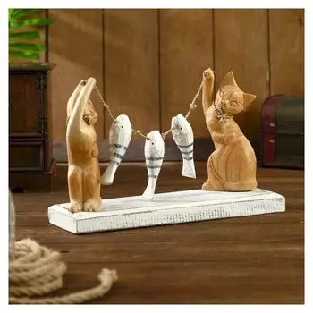 Сувенир из дерева "Кошки с рыбками" 30х10х20 см