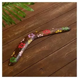 Сувенир из дерева с цветами "Бумеранг" коричневый 40х10х1 см