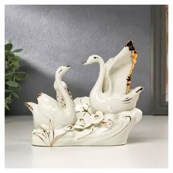 Сувенир керамика "2 лебедя с лотосом" 13х15х4,5 см
