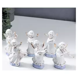 Сувенир керамика "Ангелы в белых тогах - музыканты" набор 6 шт с золотом 12,5 см