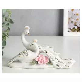 Сувенир керамика "Белые павлины с розовым цветком" 10,8х18х6 см