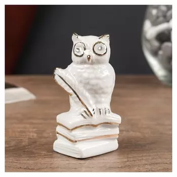 Сувенир керамика "Белый филин на книгах с пером" стразы 7,5х4х4 см