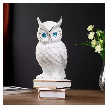 Сувенир керамика "Белый филин на книгах" с золотом 29х14,5х14 см
