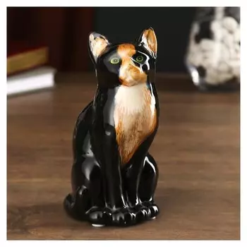 Сувенир керамика "Чёрная кошка с белой грудкой" 15,5х8х7 см