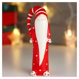 Сувенир керамика "Дед мороз, красный кафтан в горох и колпак в полоску" 14х4,3х6 см