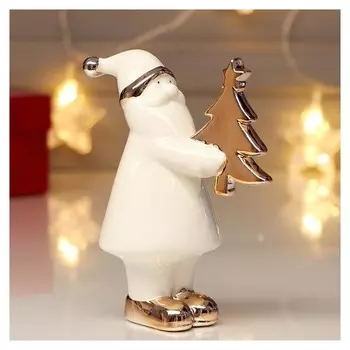 Сувенир керамика "Дед мороз с ёлочкой" розовое золото 13,8х6х10,8 см