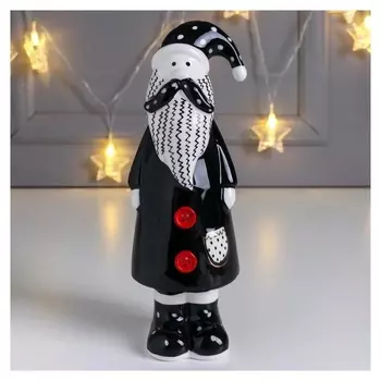 Сувенир керамика "Дед мороз в пальто с красными пуговками" чёрный 20,5х6,6х7,3 см