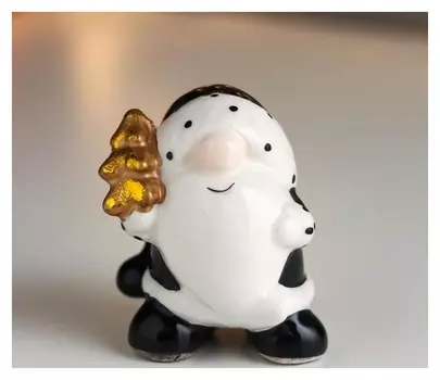 Сувенир керамика "Дедушка мороз, чёрный кафтан и колпак в горох, золотая ёлочка" 7,8х7х6 см 649448