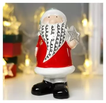 Сувенир керамика "Дедушка мороз с звездой" красный 19,2х9х10 см