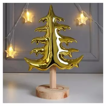 Сувенир керамика, дерево "Ёлочка на подставке" золото 26,2х9,8х17,5 см