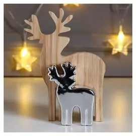 Сувенир керамика, дерево "Лосики" серебро 14,6х4,2х10,3 см