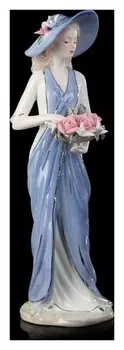 Сувенир керамика "Девушка в голубом платье и в шляпе с розами в руках" 30,5х11х10 см