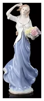 Сувенир керамика "Девушка в голубом с корзиной роз" 30х9х11,5 см