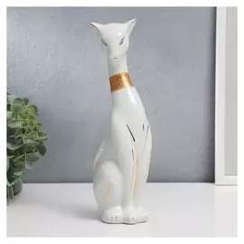 Сувенир керамика "Египетская кошка" белая с золотом 28 см