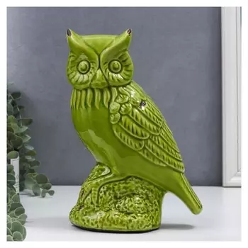 Сувенир керамика "Филин на камне" бирюзовый шамот 22х10,5х15 см