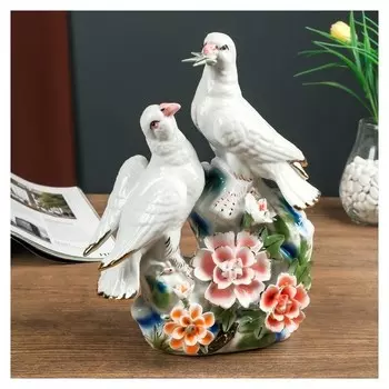 Сувенир керамика "Голуби на камне с цветами" 28,5х9,5х20 см