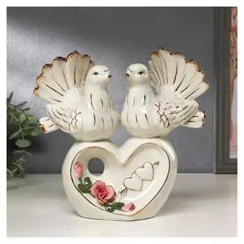 Сувенир керамика "Голубки на сердце с розой" 21,8х23х11,8 см
