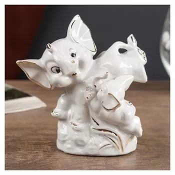 Сувенир керамика "Игры слонят" белые с золотом 10х6х10,2 см