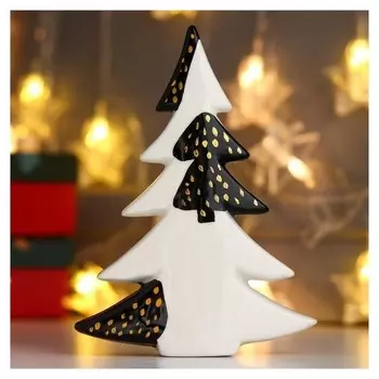 Сувенир керамика "Ёлочка, бело-чёрная с золотом" 17х3х12,5 см