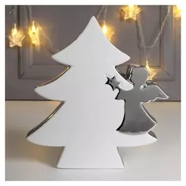 Сувенир керамика "Ёлочка с ангелом" серебро 21х4х19,5 см