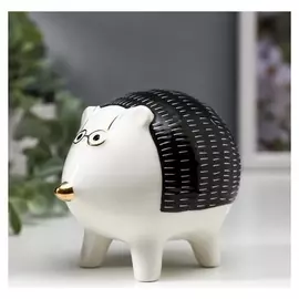 Сувенир керамика "Ёжик в очках" бело-чёрный с золотом 8,8х7,8х11 см
