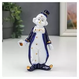 Сувенир керамика "Клоун с картой игральной" кобальт 13х5,5х8 см